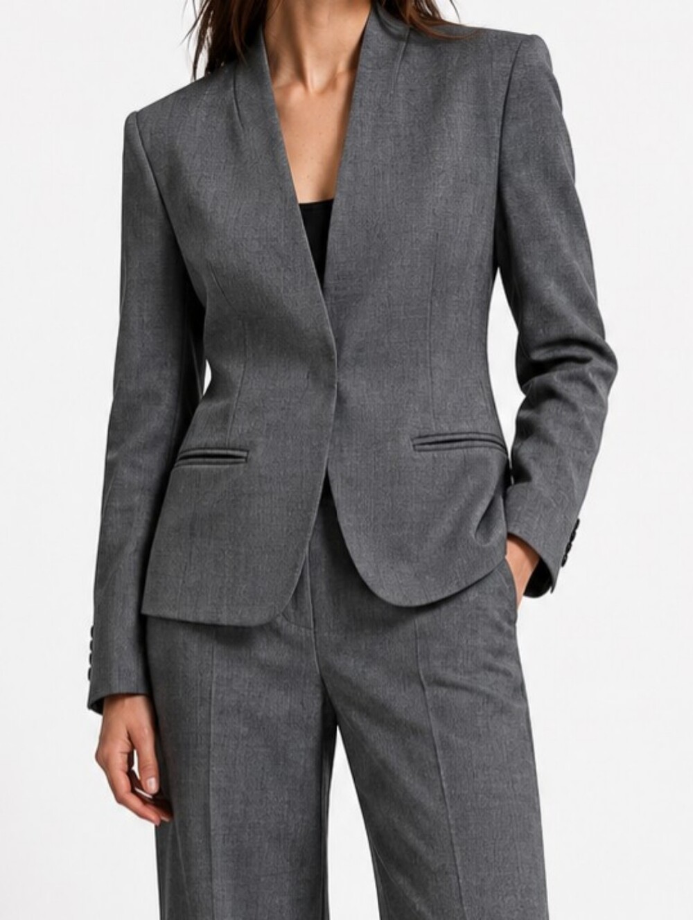 Ann Taylor Gray Collarless Blazer 12